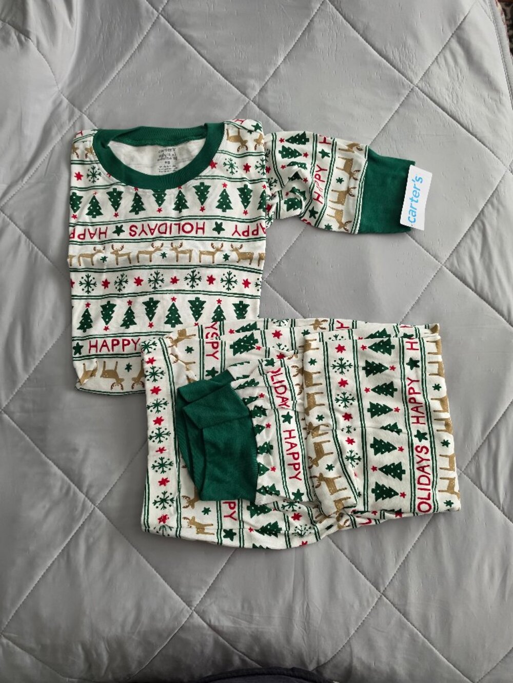 Carter's Family Matching Adult Pajamas Green Happy Holidays Size XL